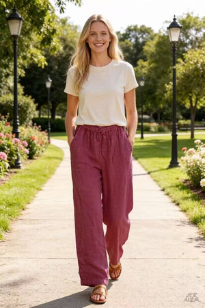 100% linen trousers REF. 30132: Fuchsia / Unique