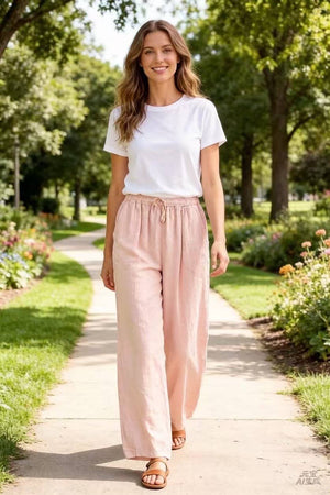 100% linen trousers REF. 30132: Pink / Unique