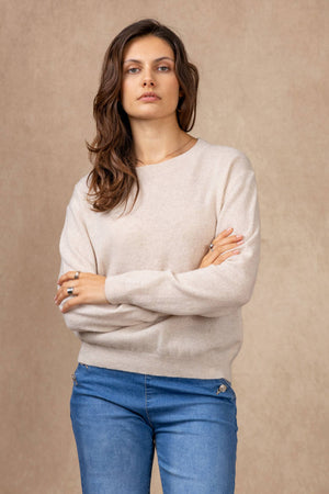 Short-sleeve round neck sweater in 100% extrafine merino wool