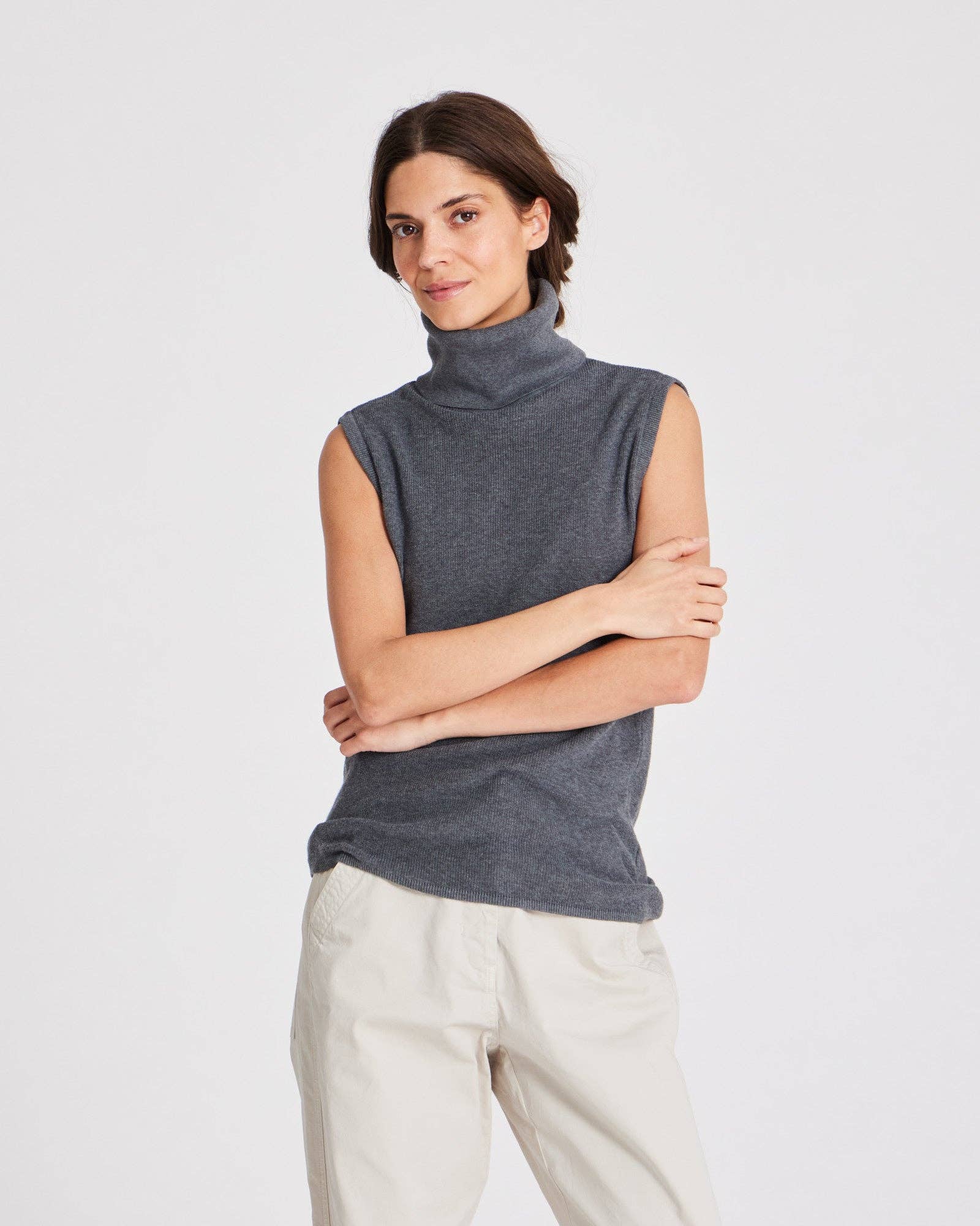 Tanja Knit Top GOTS 243975 - Dark Grey Melangè