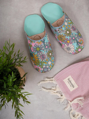 Margot Floral Babouche Slipper - Duck Egg