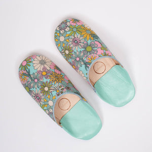 Margot Floral Babouche Slipper - Duck Egg