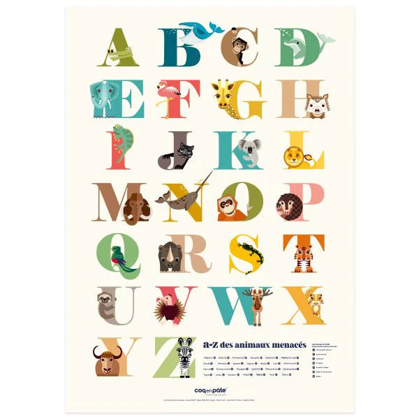 Coq En Pate - Illustrated Alphabet Poster - Animals